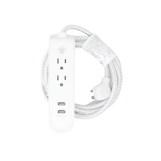 Extensión eléctrica usb de 2.7 metros con 3 contactos tipo cordón (blanco)