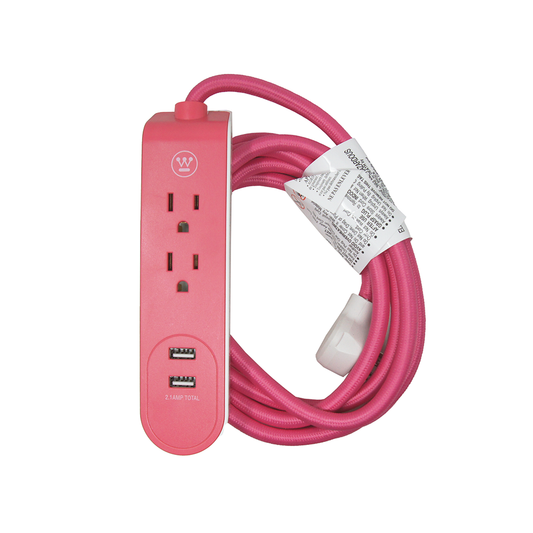 Extensión eléctrica usb de 2.7 metros con 3 contactos tipo cordón (rosa)
