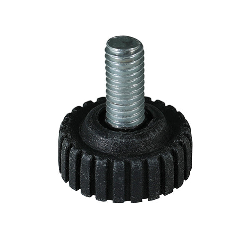 Caja con 100 piezas de Nivelador Plastico Ø de Base 1 1/4" "Tipo Llanta" con Tornillo 1/4" X 1"