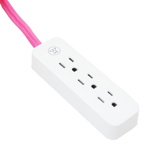 Extensión eléctrica de 2.7 metros con 3 contactos tipo cordón (rosa)