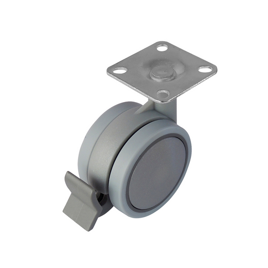 Caja con 20 piezas de Rodaja gris con placa y freno