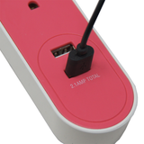 Extensión eléctrica usb de 2.7 metros con 3 contactos tipo cordón (rosa)